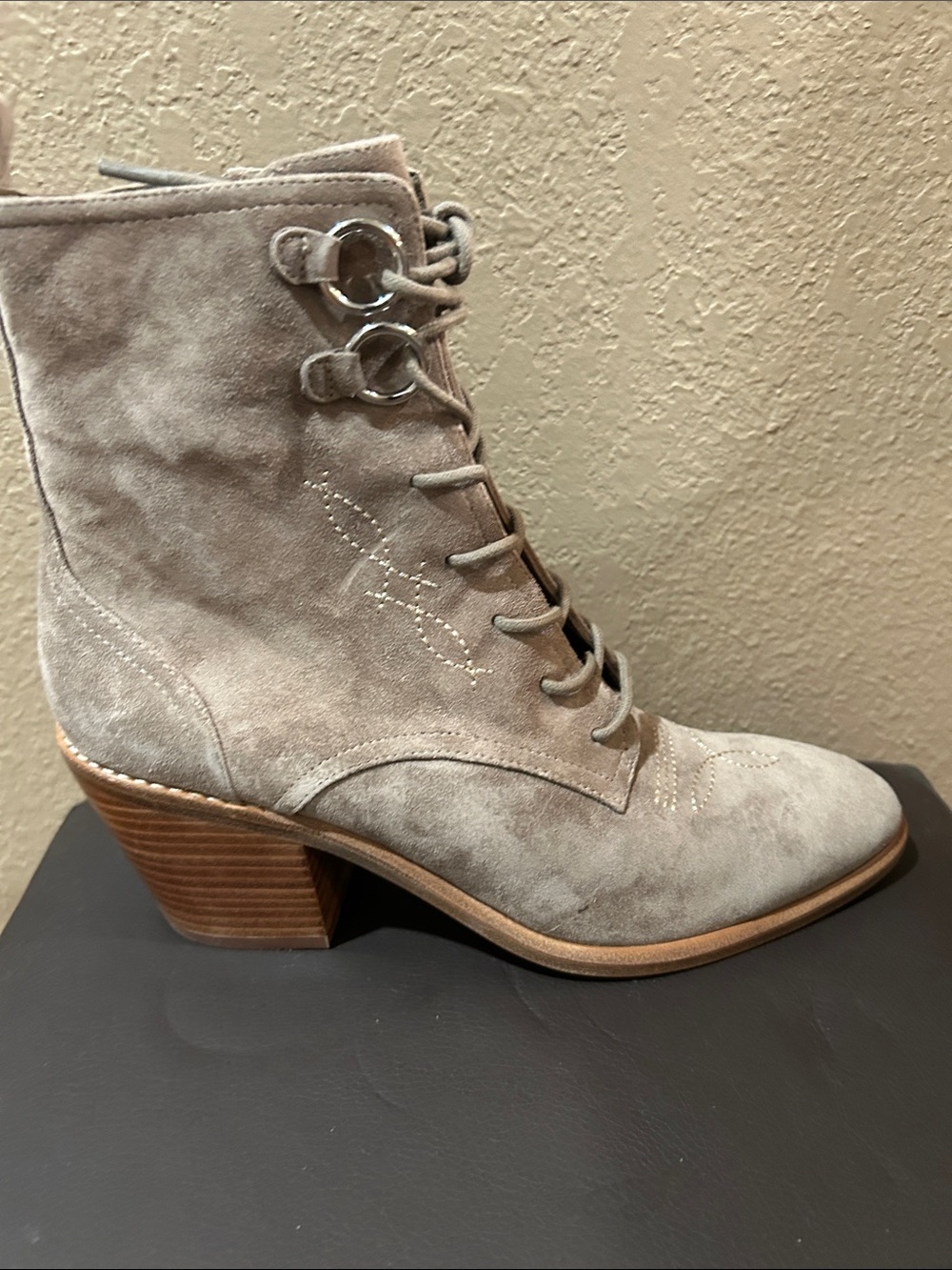 Diane Von Furstenberg Suede Lace-Up Ankle Boots in Light Gray